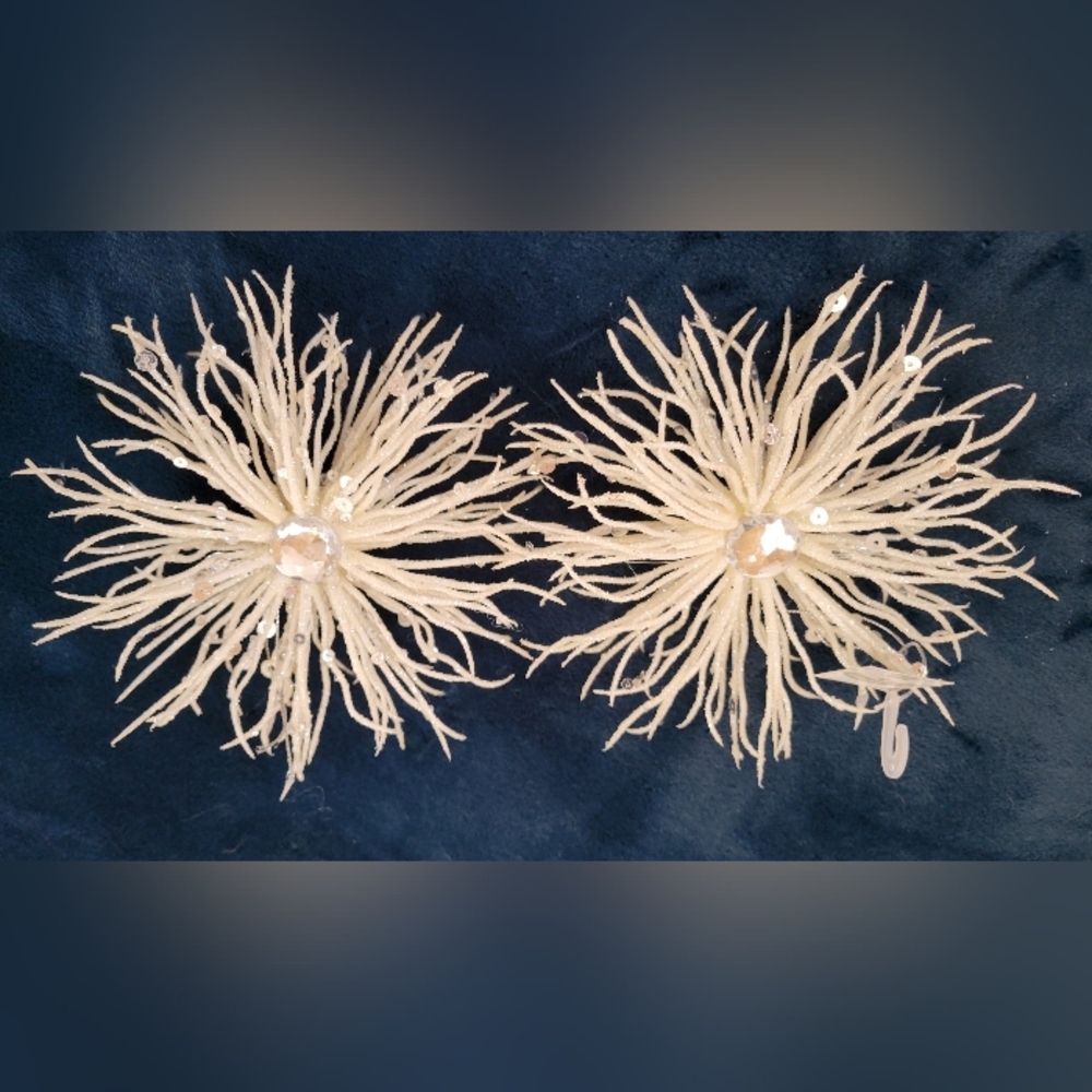 Victorian Creamy White Luxurious Snowflakes w/Sequins & Rhinestones, Set of 2